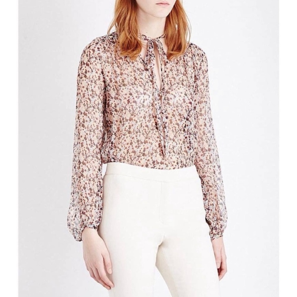THEORY floral silk Bernetta crinkle chiffon sheer top S
